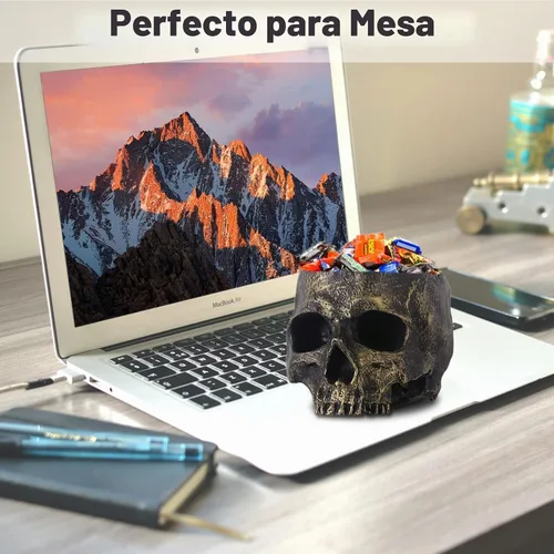 Vista 6 de GameXcel Cuenco para dulces de calavera de Halloween, plato de caramelo con cabeza de calavera profunda, decoración de esqueleto de resina