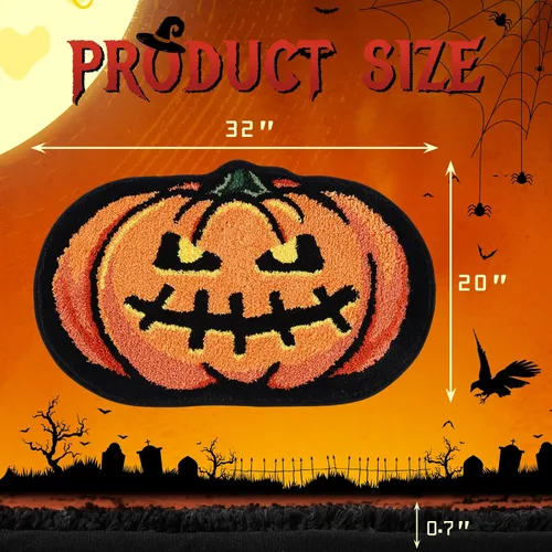 Vista 3 de Alfombra de baño de calabaza de Halloween de 20 x 32 pulgadas, suave y absorbente, alfombra de baño de otoño, antideslizante, lavable, decoración
