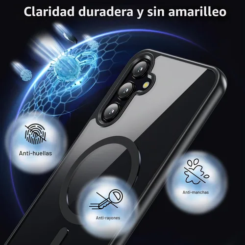 Vista 6 de Funda magnética para Samsung Galaxy A15, Samsung A15 5G con protector de pantalla, [protección contra caídas de grado militar] Funda protectora