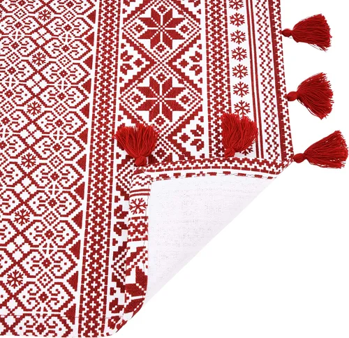 Vista 4 de Mantel individual rojo con patrón de Navidad, 14 x 20 pulgadas, rectangular, 100% algodón, (4 piezas).