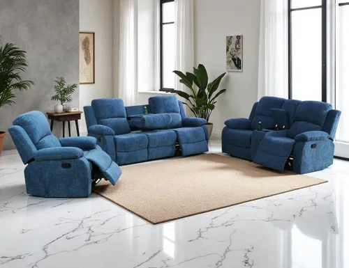 Vista 11 de Sofá reclinable manual, sofá reclinable de lujo de 3 plazas, sofá reclinable con portavasos y mesa de café, sofá de cuero sintético para sala