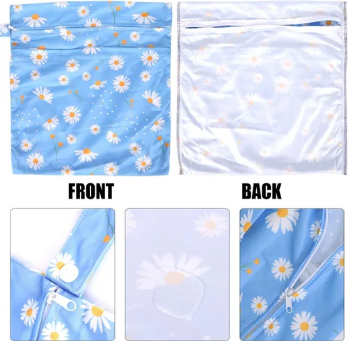 Vista 4 de 3 bolsas para pañales de tela para bebé, impermeables, reutilizables, con 2 bolsillos con cremallera y asa, bolsas de lavandería lavables
