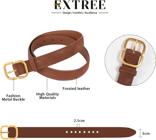 Vista 344 de Cinturón de cuero clásico con hebilla de metal para mujer con vestido de jeans
