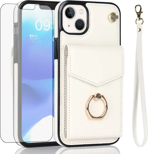 Vista 8 de Asuwish Funda de teléfono para iPhone 14 de 6.1 pulgadas con protector de pantalla de vidrio templado y anillo de bloqueo RFID, tarjetero