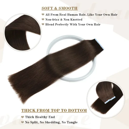 Vista 2 de Extensiones de cabello humano real con cinta, extensiones de cabello humano real de doble trama, extensiones de cabello humano lacio sin costuras