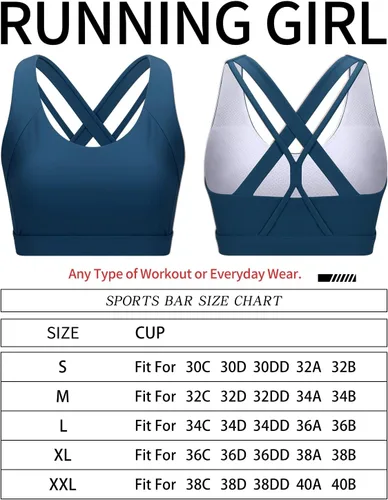 Vista 5 de RUNNING GIRL Brasier deportivo para mujer, soporte medio-alto con tirantes cruzados en la espalda con relleno, sujetadores deportivos de apoyo
