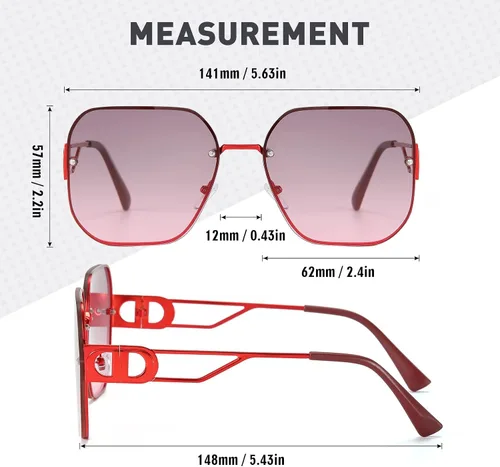 Vista 5 de 100 CLASSIC Elegantes gafas de sol cuadradas de gran tamaño para hombres y mujeres ligeras de metal protección UV400 lente FHD
