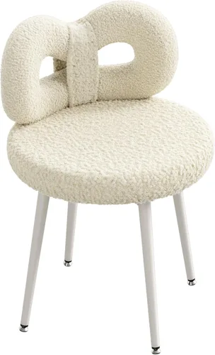 Vista 13 de ROOMTEC Silla de tocador con respaldo, silla giratoria para maquillaje con patas tapizadas y de metal dorado para dormitorio y sala de estar