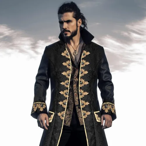 Vista 3 de Chaqueta steampunk vintage para hombre, estilo gótico, victoriano, uniforme de Halloween