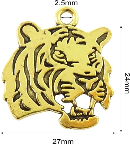 Vista 2 de Honbay 10 dijes antiguos de doble cara con cabeza de tigre