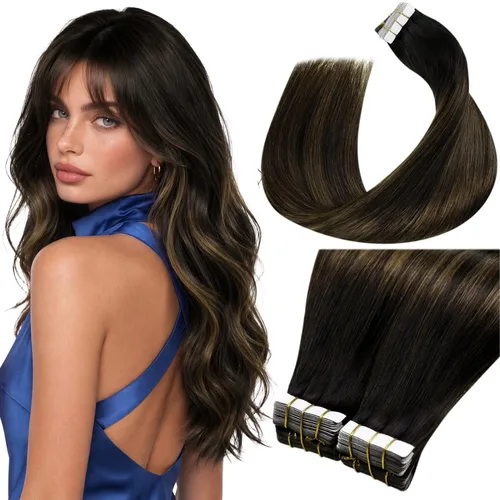 Vista 105 de LaaVoo - Extensiones de cabello humano con cinta adhesiva, color marrón a rubio ceniza, extensiones de cabello humano real, cintas en extensiones