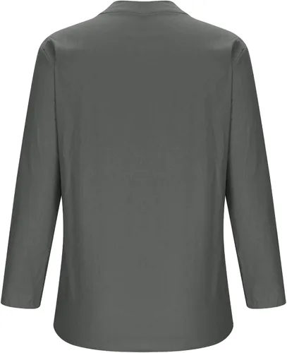 Vista 5 de Ceboyel Camisas de algodón y lino para mujer, blusa de verano con botones, manga enrollable, túnica de moda bohemia para mujer 2023