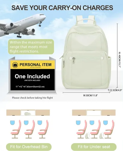 Vista 4 de VECAVE Mochila ligera e informal para laptop para mujer, mochila de viaje con compartimento para laptop, A5-verde menta