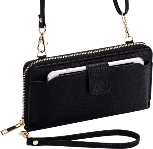 Vista 4 de K . A Cartera de pulsera para mujer, bolsa cruzada para teléfono celular, bolso de mano con ranuras para tarjetas RFID, 2 correas para muñeca