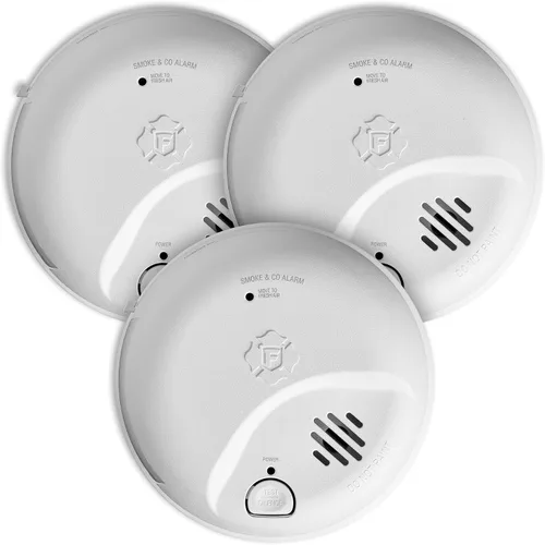 Vista 10 de First Alert Alarma combinada de humo y monóxido de carbono, detector cableado de interconexión con batería de respaldo, SMICO100-AC, Paquete de 1