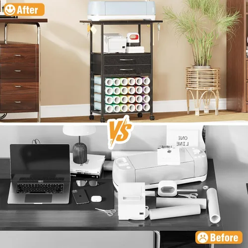Vista 5 de VENNQD Organizador y soporte de almacenamiento compatible con máquinas Cricut, carrito de almacenamiento rodante/estante con 24 soportes de rollo