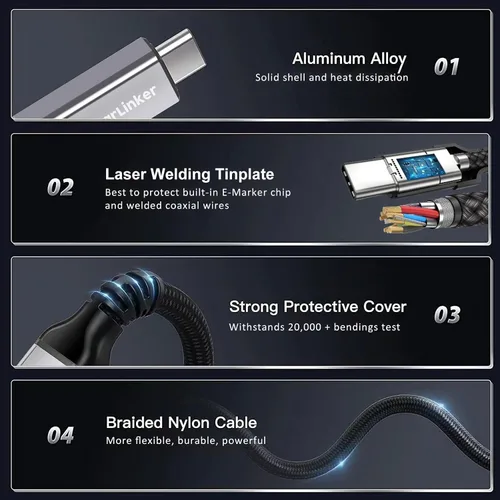 Vista 6 de Cable USB4 de 240 W de 3.3 pies [certificado USB-IF], carga PD, soporta sincronización de datos de 40 Gbps y 8K/5K @60 HZ, compatible