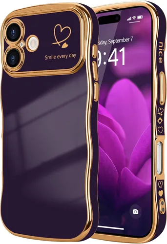 Vista 37 de LCHULLE - Funda para iPhone Air, linda para mujeres y niñas, con forma de onda, color azul bebé Luxury Plating Curly Wavy Frame with Love Heart
