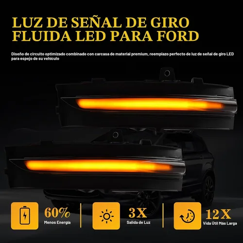 Vista 5 de [2 piezas] Luces de señal de giro secuenciales de espejo lateral para Ford Edge 2015 2016 2017 2018 lente ahumada ensamblada FT4B13B382AA