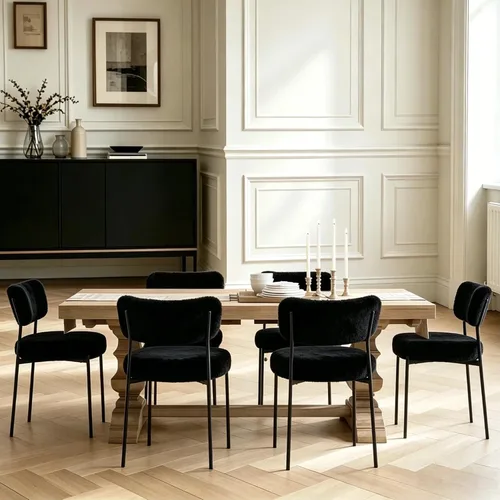 Vista 4 de Boucle - Juego de 2 sillas de comedor, modernas sillas de cocina tapizadas de mediados de siglo con respaldo curvado y patas de metal negro, sillas