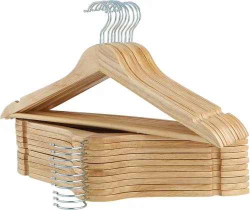 Vista 15 de Paquete de 20 perchas de madera con acabado extra suave, muescas cortadas con precisión y gancho giratorio cromado, perchas de madera para camisa