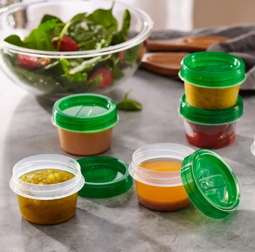 Vista 2 de PLASTICPRO Paquete de 6 recipientes de almacenamiento de alimentos con tapa giratoria con rosca verde, recipientes reutilizables de 4 onzas