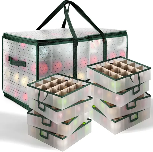 Vista 6 de Hearth & Harbor - Caja de almacenamiento de adornos navideños con 4 divisores de bandejas interiores - Contenedor de almacenamiento de adornos