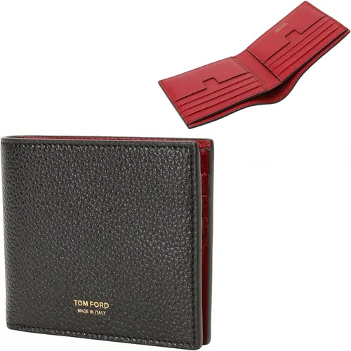 Vista 2 de Tom Ford TWO-TONE T LINE CLASSIC BIFOLD WALLET Bi-Color Wallet (No Coin Purse), BlackDark Red