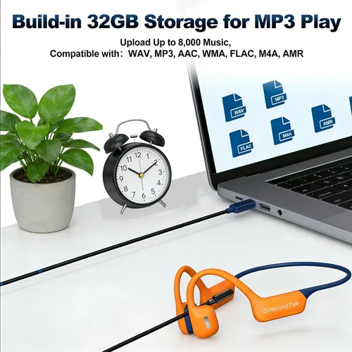 Vista 7 de Auriculares de natación de conducción ósea, auriculares subacuáticos impermeables IP68, Bluetooth 6.0 y MP3 con tarjeta de memoria de 32 GB, Naranja