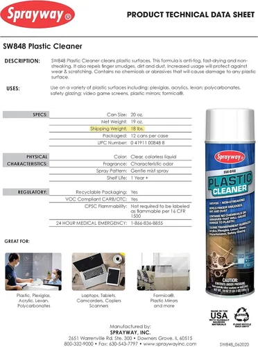 Vista 2 de Sprayway SW848 Limpiador de plástico en aerosol, 19 oz