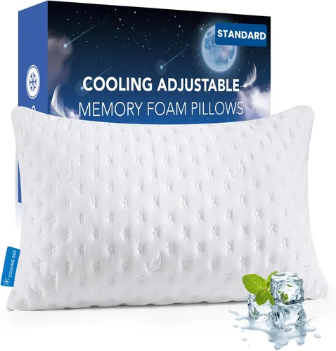 Vista 21 de KUCEY - Almohada refrescante para dormir lateral para dolor de cuello y hombros, almohadas de cama curvas de espuma viscoelástica triturada de lujo