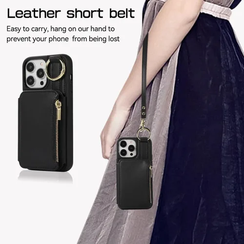 Vista 7 de UEEBAI Funda tipo cartera cruzada para iPhone 13 Pro Max de 6.7 pulgadas, tarjetero con función atril y bloqueo RFID, funda de piel sintética