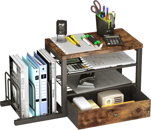 Vista 8 de Organizador de escritorio de madera Homeiju con cajones, organizador de archivos de escritorio con 3 soportes verticales, estante para archivos