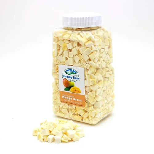 Vista 3 de Harmony House Foods Mango liofilizado, dados (4 onzas, tarro de tamaño de cuarto de galón)
