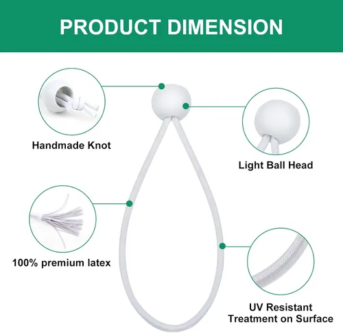 Vista 6 de 50 mini cuerdas elásticas de bolas blancas, cuerda elástica resistente de 4 pulgadas para exteriores con bolas, bolas elásticas de lona
