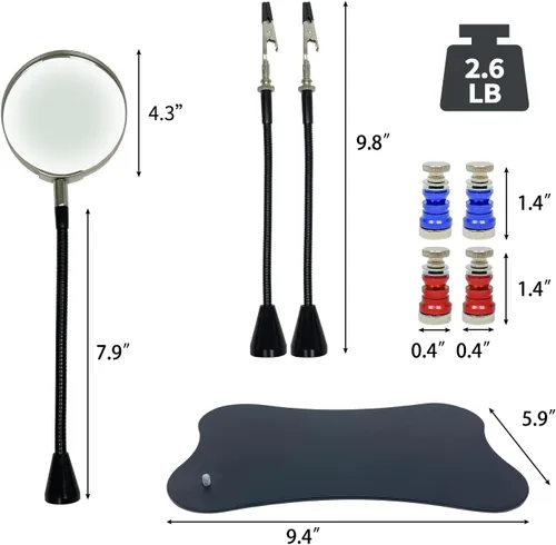 Vista 5 de Sutekus Manos de ayuda para soldar soporte para placa de circuito PCB con lupa de 2.5X para reparación electrónica, joyería, manualidades
