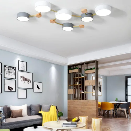 Vista 5 de LITFAD Macaroon - Lámpara de techo redonda empotrada para dormitorio con múltiples cabezales con pantalla acrílica para sala de estar, comedor
