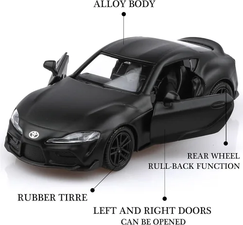 Vista 3 de TOKAXI Modelos de autos Toyota Supra a escala 1/36 2020, auto de juguete Toyota con tracción trasera, regalos de autos para niños y niñas (negro)