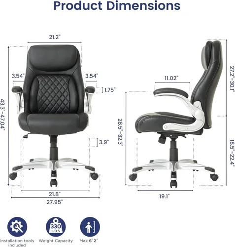 Vista 3 de Nouhaus Silla Ergonómica de Oficina de Cuero de Microfibra Premium, Soporte Lumbar Ajustable y Reposabrazos, Respaldo Alto, Cómodas Sillas