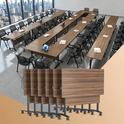 Vista 12 de 2Pack Folding Conference Table, 47.2in Modular Training Table with Wheels Grey
