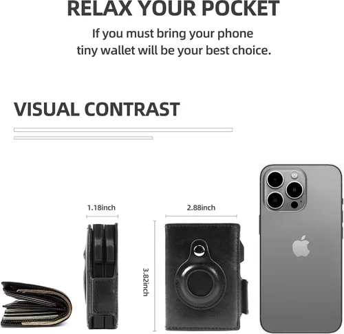Vista 4 de Airtag Wallet Men Double Layers,RFID Smart Slim Leather Air Tag Wallet, High Capacity Pop Up Apple Airtag Wallet with Airtag Holder(Classic Black)