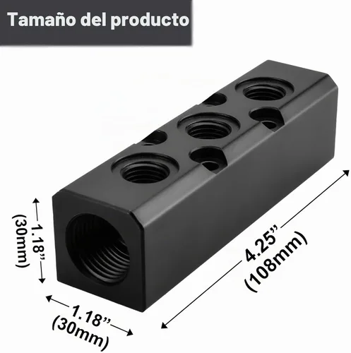 Vista 2 de Colector de Aire, Colector de Compresor de Aire de 3 Vías y 5 Puertos, Bloque Divisor de Colector de Manguera de Aire en Línea, Colector