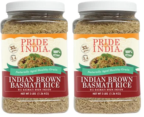 Vista 11 de Pride Of India - Arroz Basmati marrón extra largo - Grano saludable envejecido naturalmente, tarro de 1.5 libras