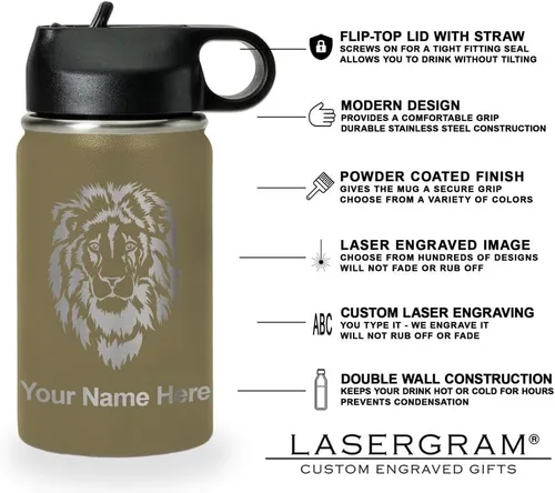 Vista 6 de LaserGram Botella de agua personalizada, cabeza de caballo 1, acero inoxidable de doble pared aislada al vacío con popote superior, regalo grabado