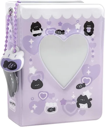 Vista 8 de Mini álbum de fotos de 3 pulgadas, carpeta de tarjetas huecas con corazón, soporte para tarjetas con colgante, 40 bolsillos (oso beige)