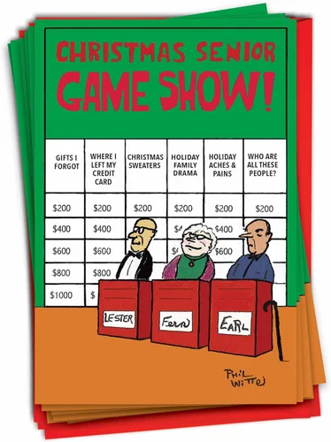Vista 12 de NobleWorks 12 Divertidas Tarjetas de Felicitación de Navidad en Caja a Granel con Sobres de 5 x 7 Pulgadas (1 Diseño, 12 de Cada Una) Santa's Senior