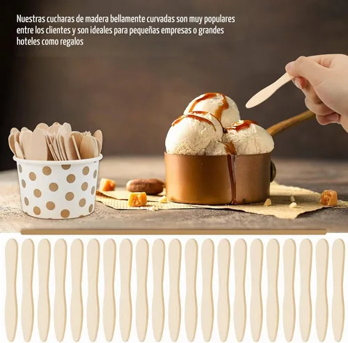 Vista 6 de 400 cucharas de madera pequeñas desechables de 3 pulgadas para degustar Versatile serving choice across gourmet ice cream, wedding dessert tables