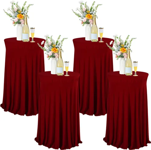 Vista 8 de Tegeme Paquete de 4 manteles redondos de elastano con falda, de 32 x 43 pulgadas, para mesa redonda, de elastano, elástico, para mesa, bar, boda