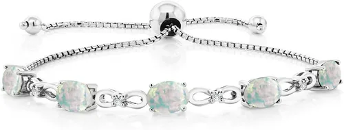 Vista 79 de Gem Stone King Pulsera de tenis de diamantes cultivados en laboratorio con piedra natal de 3-6 quilates para mujer, plata de ley 925, ovalada