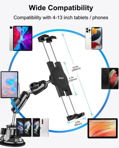Vista 7 de Soporte resistente para tablet de automóvil, brazo de metal, soporte de tableta con ventosa para parabrisas de tableta, para camiones/automóvil